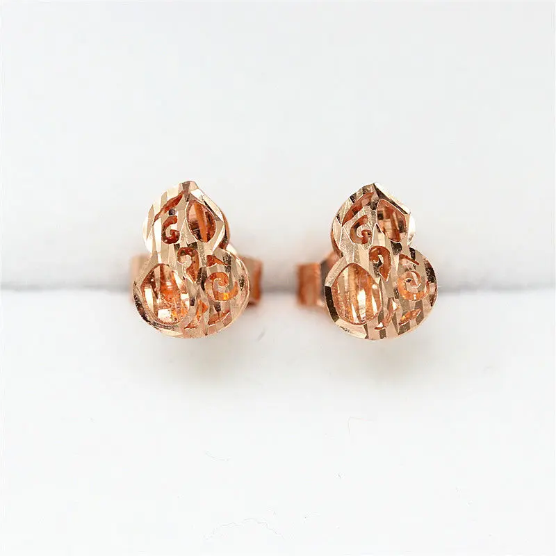 Classic 585 Purple Gold Gourd earrings for women Plated 14K Rose Gold Chinese Style Hollow out Design stud earings Jewelry