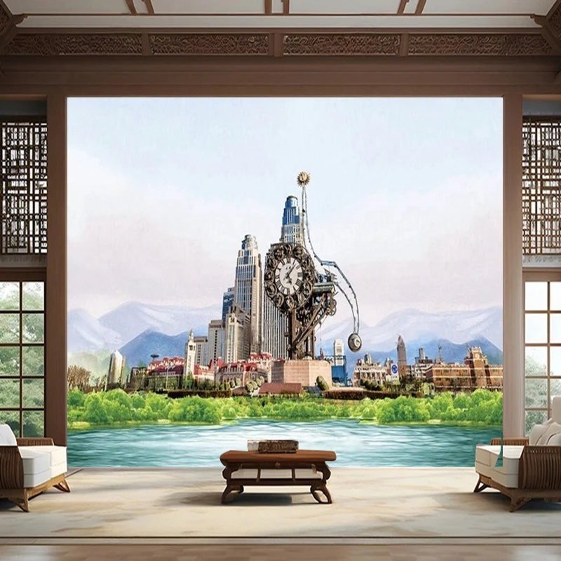 New Modern Minimalist Oil Painting Ink Wash Decoration For The Background Sofa Of Tianjin's Urban Landmarks Customized Pattern