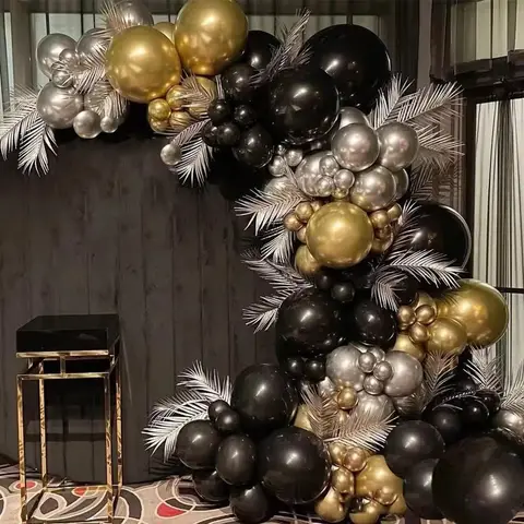 136pcs Black Gold Silver Chrome Balloon Garland Arch Kit for Roaring 20s Birthday Party New Year Retirement Party Decoration