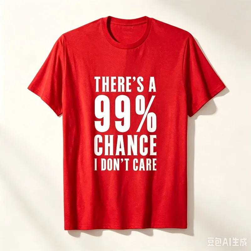 Pure Cotton Unisex T-shirt THERE’S A 99% CHANCE I DON’T CARE Bold Text Print O-neck Short Sleeve Funny Slogan Casual Tee
