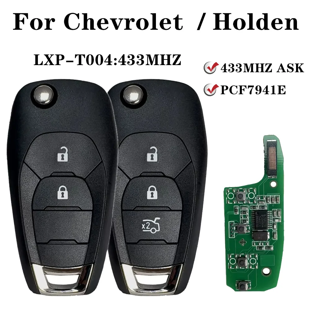 For Chevrolet Cruze Avo Holden Trax LS badge Trailblazer PCF7941E 5933396 2/3/4 Buttons Flip Remote Car Key 433MHz ASK