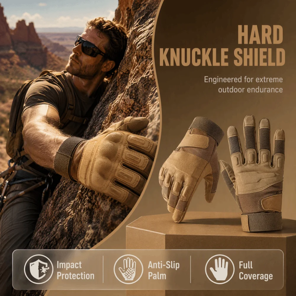 Durable Wear Resistant Full Finger Gloves Protective Anti Slip Cycling Gloves Hard Knuckle Outdoor Sports Gloves Hiking