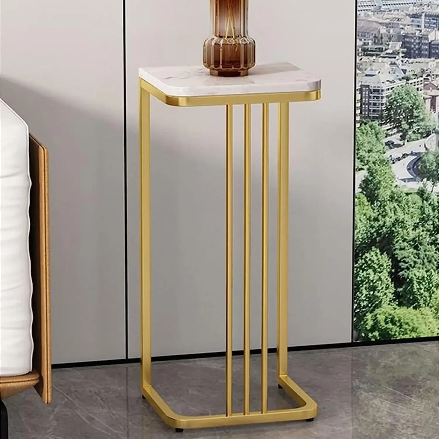 End Table for Living Room, 70/90cm Tall Marble Side Table Narrow Sofa Table Modern Console Tables