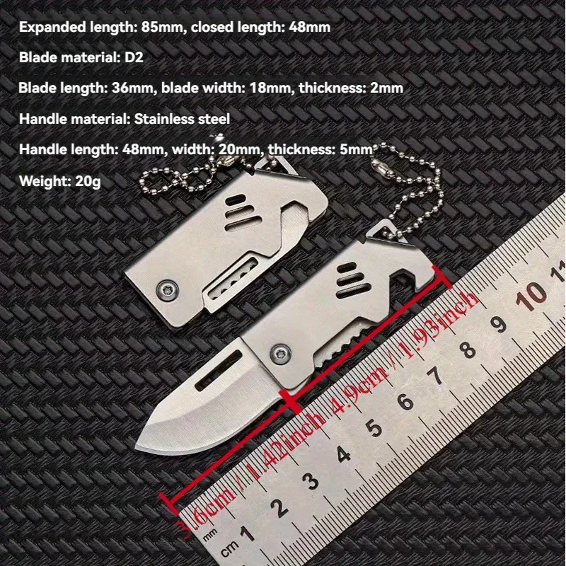 2024 new Mini Folding Knife Stainless Steel Box Opening Knife D2 Steel Cannon Portable Sharp Folding Knife Key Hanging Chain