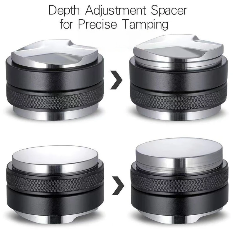 51/53/58mm Coffee Distributor & Tamper, Dual Head Coffee Leveler Fits, Adjustable Depth-Espresso 3Angled and Flat Tampers