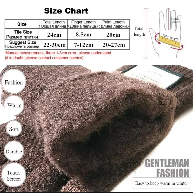 Men Winter Warm Gloves Touch Screen Thermal Fleece Lined Thick Knitted Driving Gloves Business Solid Male Mittens