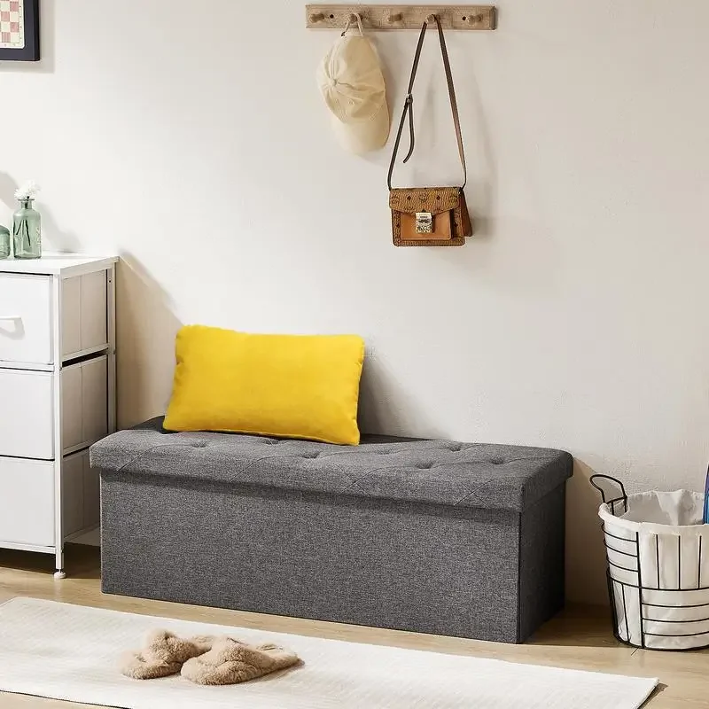 Storage Ottoman Bench, Folding Ottoman Stool, Storage Chest, End of Bed Bench, Storage Bench with Seating, Padded Seat