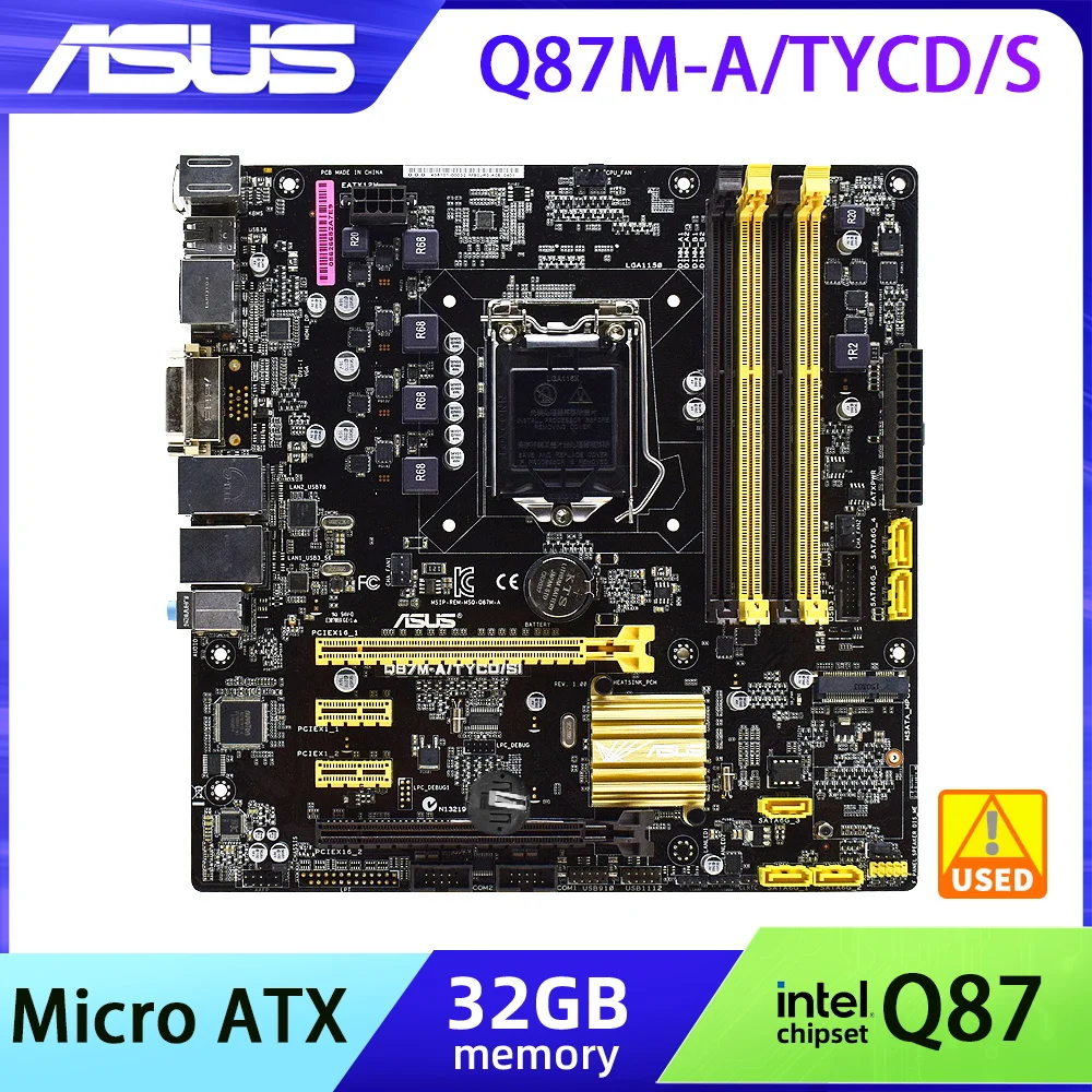 

LGA 1150 Motherboard ASUS Q87M-A/TYCD/SI DDR3 Support Core i3 i5 i7 Cpus for i7 4790 Intel Q87 USB2.0 SATA2 PCI-E 3.0 Micro ATX