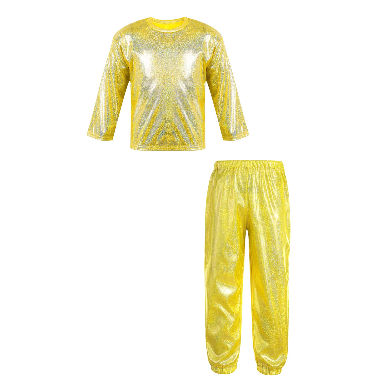 زي معدني للأطفال لأداء المسرح ، الهيب هوب ، الجاز ، رقص الشارع ، تي شيرت لامع مع بنطلون ، عرض مدرسي ، ملابس يومية للحفلات #4