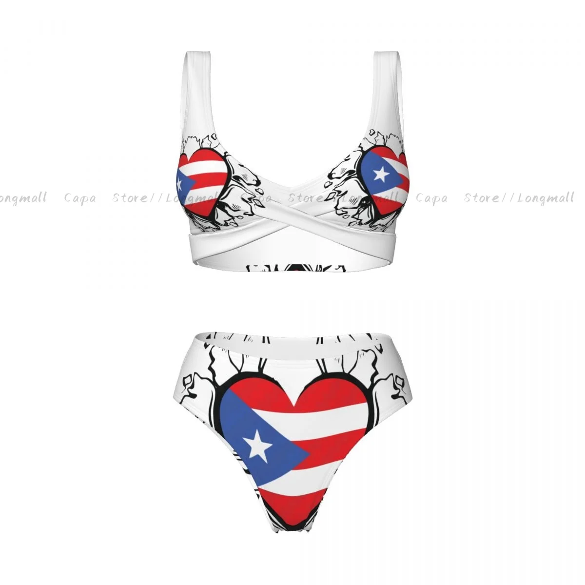 Flaga Portoryko Bikini w kształcie serca Kobiety Seksowny oddzielny strój kąpielowy Dwuczęściowy kostium kąpielowy