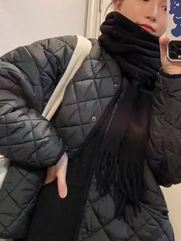 

Классическое женское зимнее пальто из хлопка с ромбовидным узором, длинное, с круглым вырезом, на одной пуговице, DBNY, многофункциональное