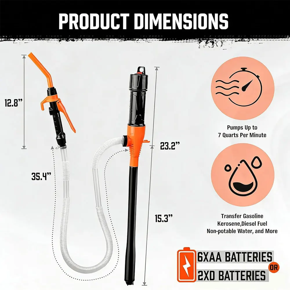 Electric Fuel Transfer Pump, Battery Powered – 2.2GPM Portable Siphon Pump, Handheld Liquid Transfer Pump (Without Battery).