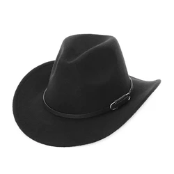 Western Cowboy Hat for Women Men Autumn Winter Ladies Wide Brim Cowgirl Fedora Hat
