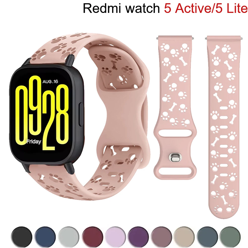 22mm Watch Straps for Redmi Watch 5 Active Accessories Silicone Hollow-out Dog Paw Bracelet Correa for Xiaomi Redmi 5 Lite Band