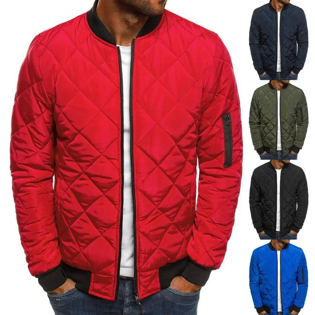 Men Jacket Solid Color Long Sleeve Men Coat With Pockets Classic Zip Up Stand Collar Casual Outerwear Men's Clothing For Office