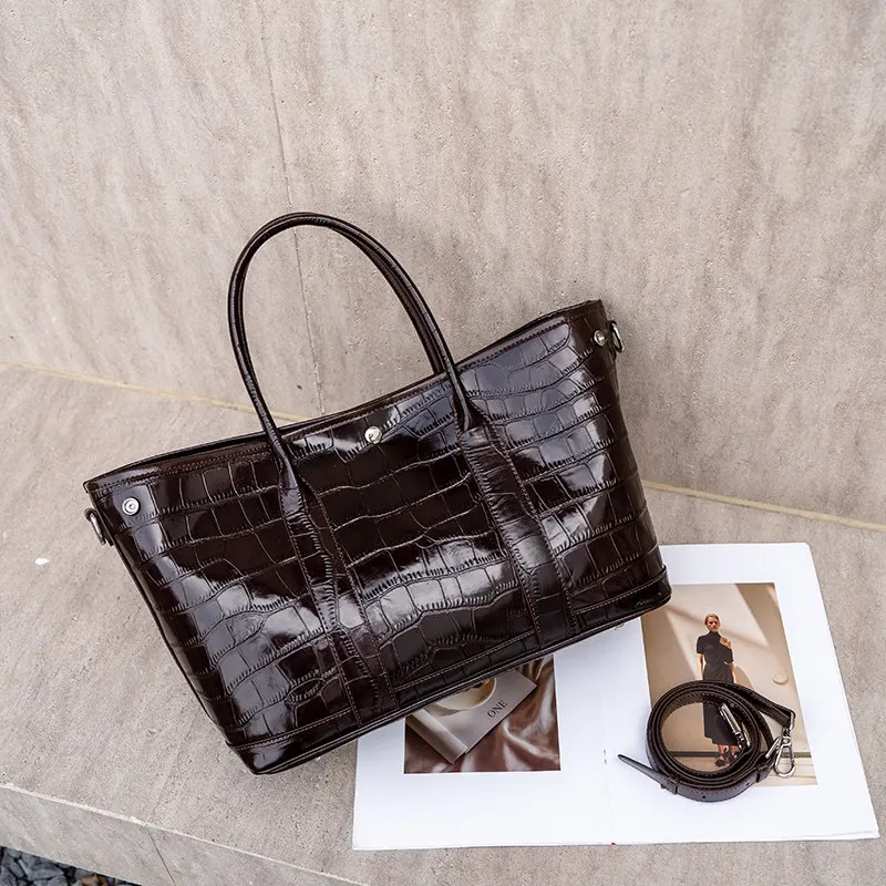 Bolso de mano Aidrani para mujer con estampado de piel de cocodrilo, bolso de cuero de vaca genuino con asa superior, bolso de diseño para llevar al hombro, ideal para el trabajo, la oficina, fiestas y el uso diario.
