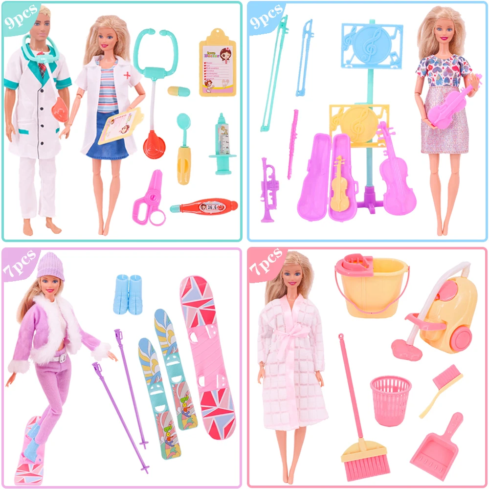 Barbies Mini Furniture+Clothes Cooking Machine Pet Ski Set Barbies Accessories For 1/6 BJD Doll House Children Toys Cosplay Item