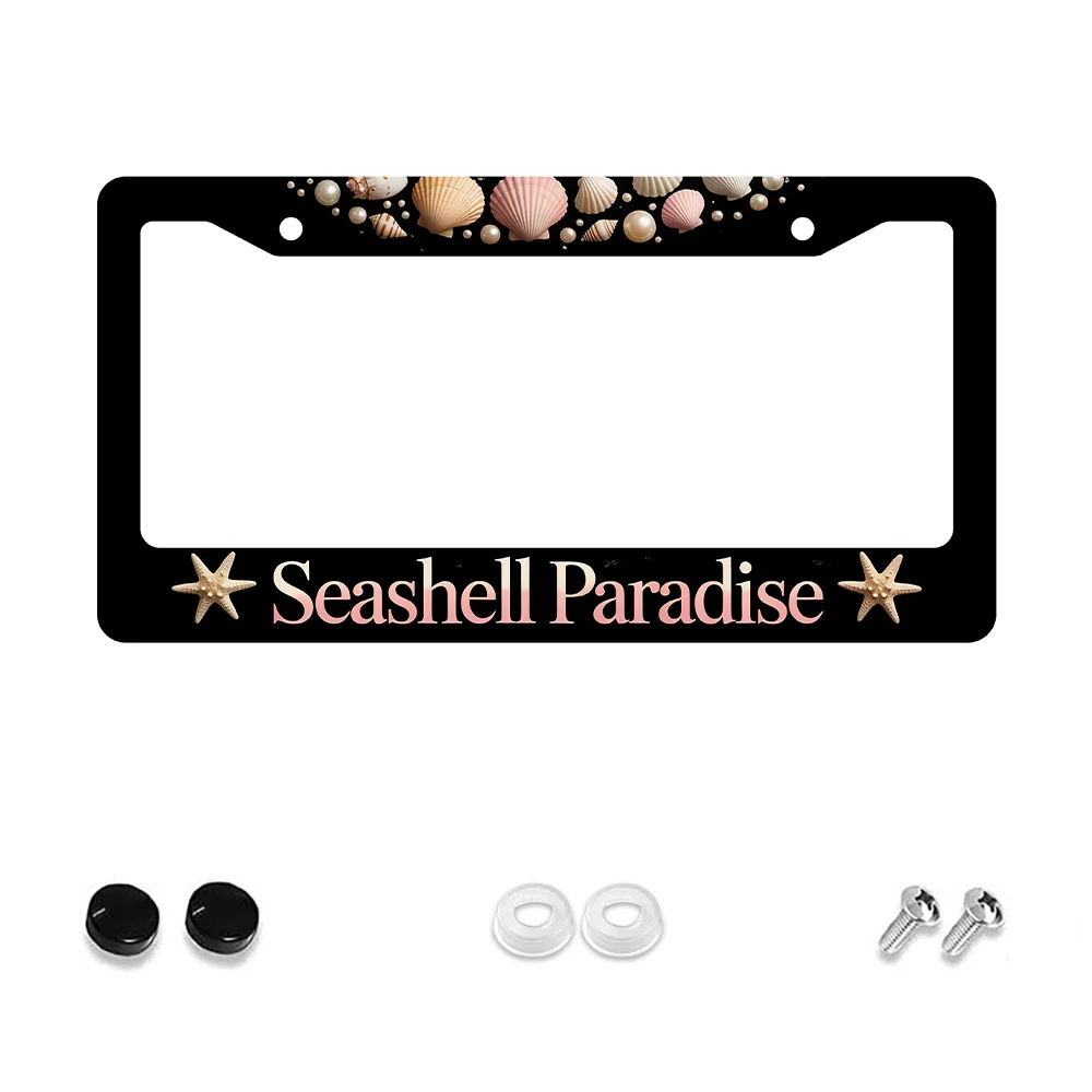 

1 шт. черная алюминиевая рамка номерного знака с 2 отверстиями и узором ракушки и морской звезды, 6x12 дюймов, комплект винтов, новинка в стиле ретро
