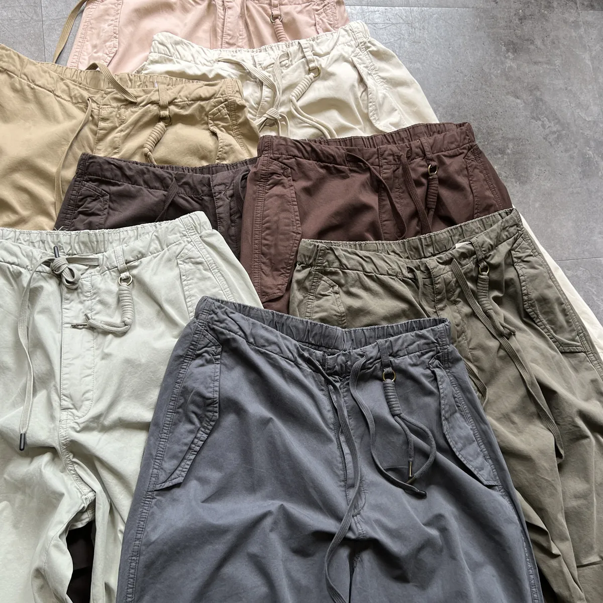 Amekaji Wear Japanese Style Wash Wax Dye Solid Color Paratrooper Pants Men's and Women's Loose Tappered Overalls  Thin