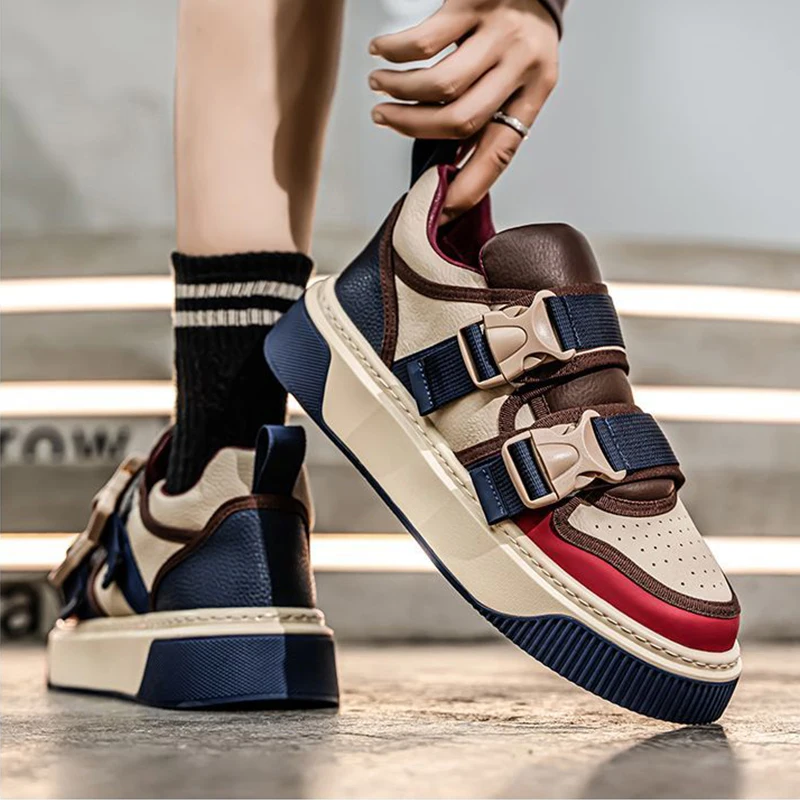 

Trainers for Man 2025 Spring New Fashion Color Blocking Design Slip-on Shoes Original Shallow PU Leather Flat Male Sneakers