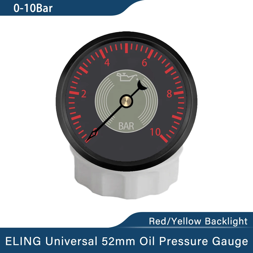 

ELING Newest 52mm 0-10Bar Signal Oil Pressure Gauge with Red Yellow Backlight for Car Boat Universal 9-32V