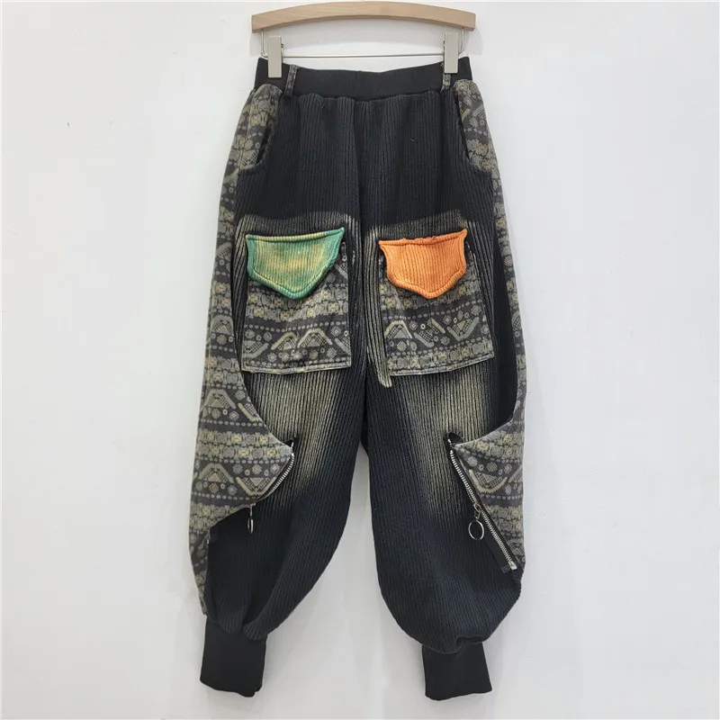 

Cool Personality Distressed Color Contrast Patchwork Printed Casual Pants 2025 Spring New Fashion