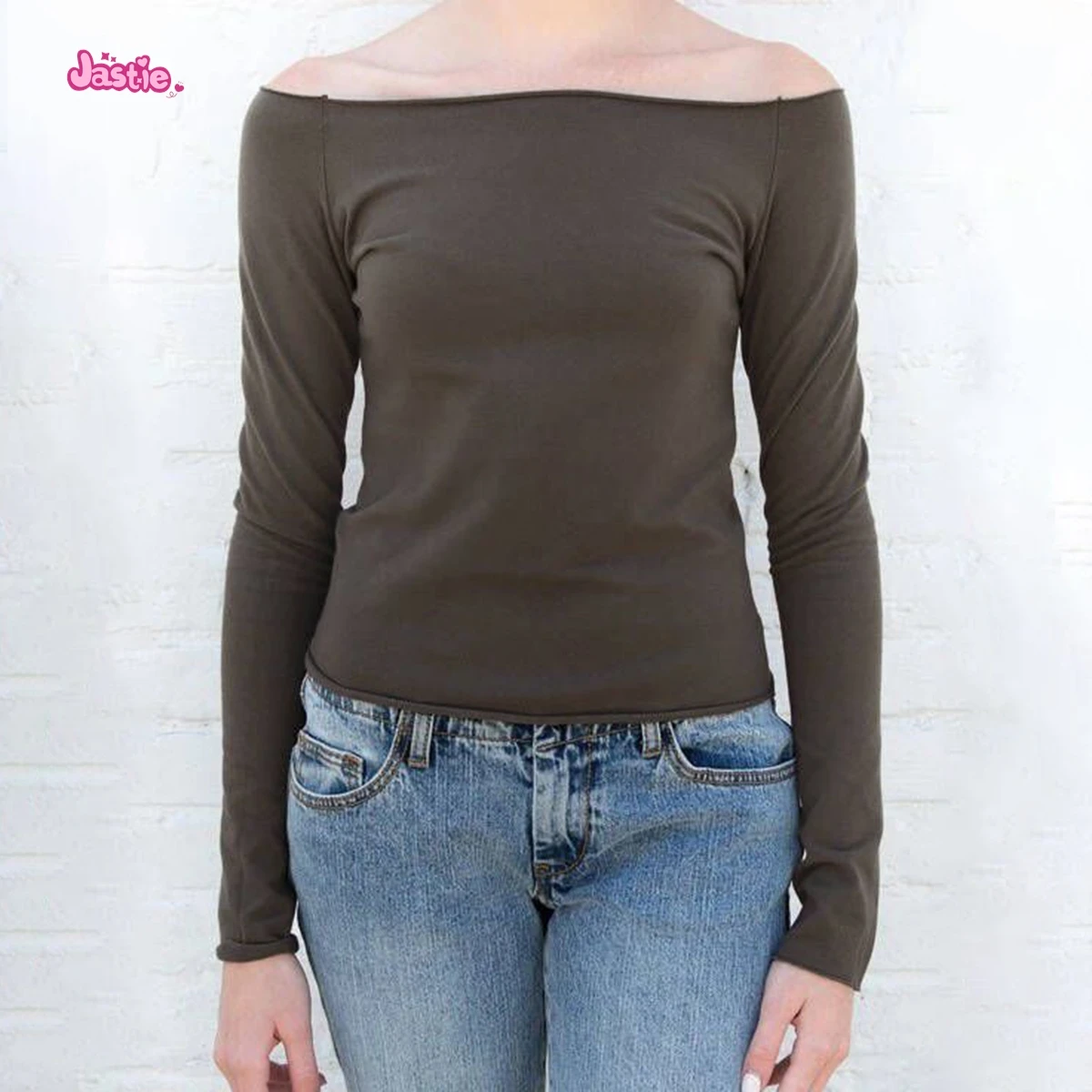 T-shirt slim solida vintage donna autunno sexy spalla fuori maglietta a maniche lunghe femminile retrò streetwear maglietta in cotone top 2024