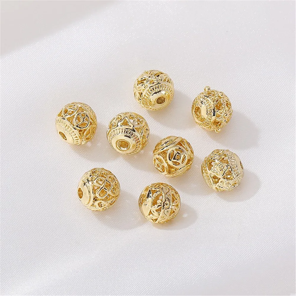 

14K Gold-plated Hollow Gold Beads Separated Beads Round Beads Handmade DIY Bracelet Necklace Bead Jewelry Material Accessories