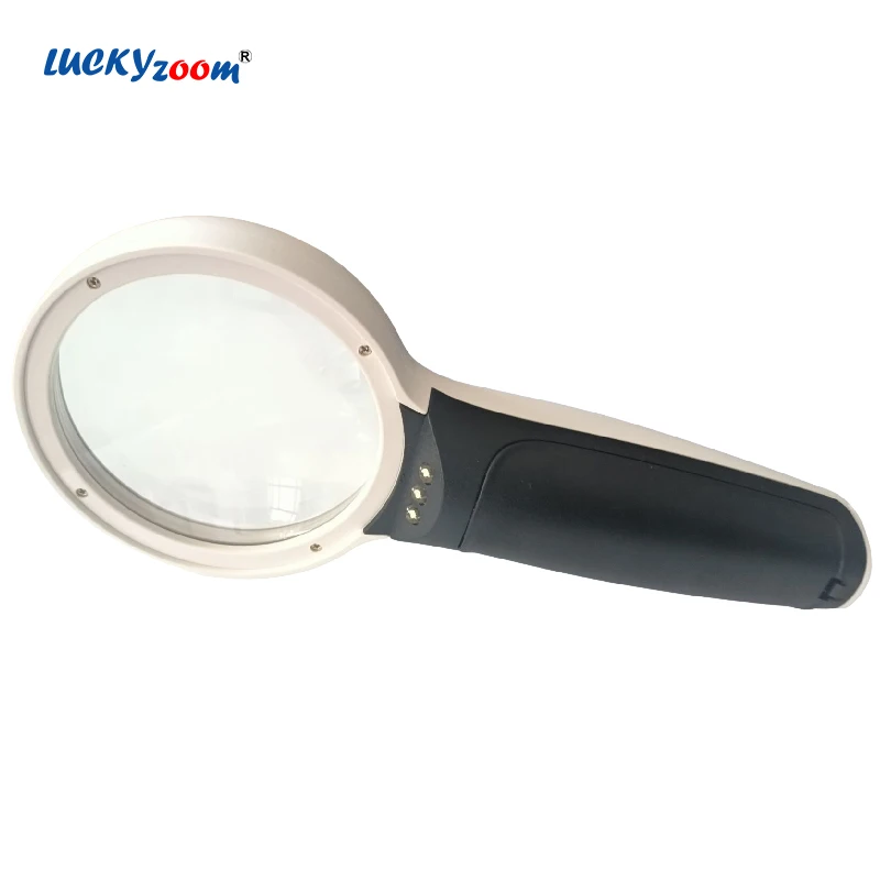 Black White 10X LED Light Magnifier 75mm Large Area Illuminated Magnifying Glass Double Layers Acrylic Optical Reading Lupe