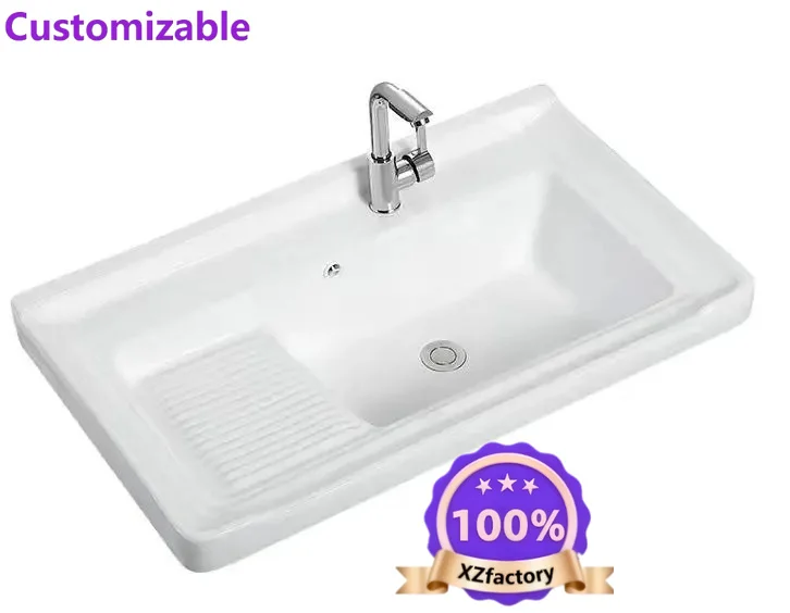 Factory Direct 2026 Top RatedCeramic integrated laundry basin washboard balcony bathroom