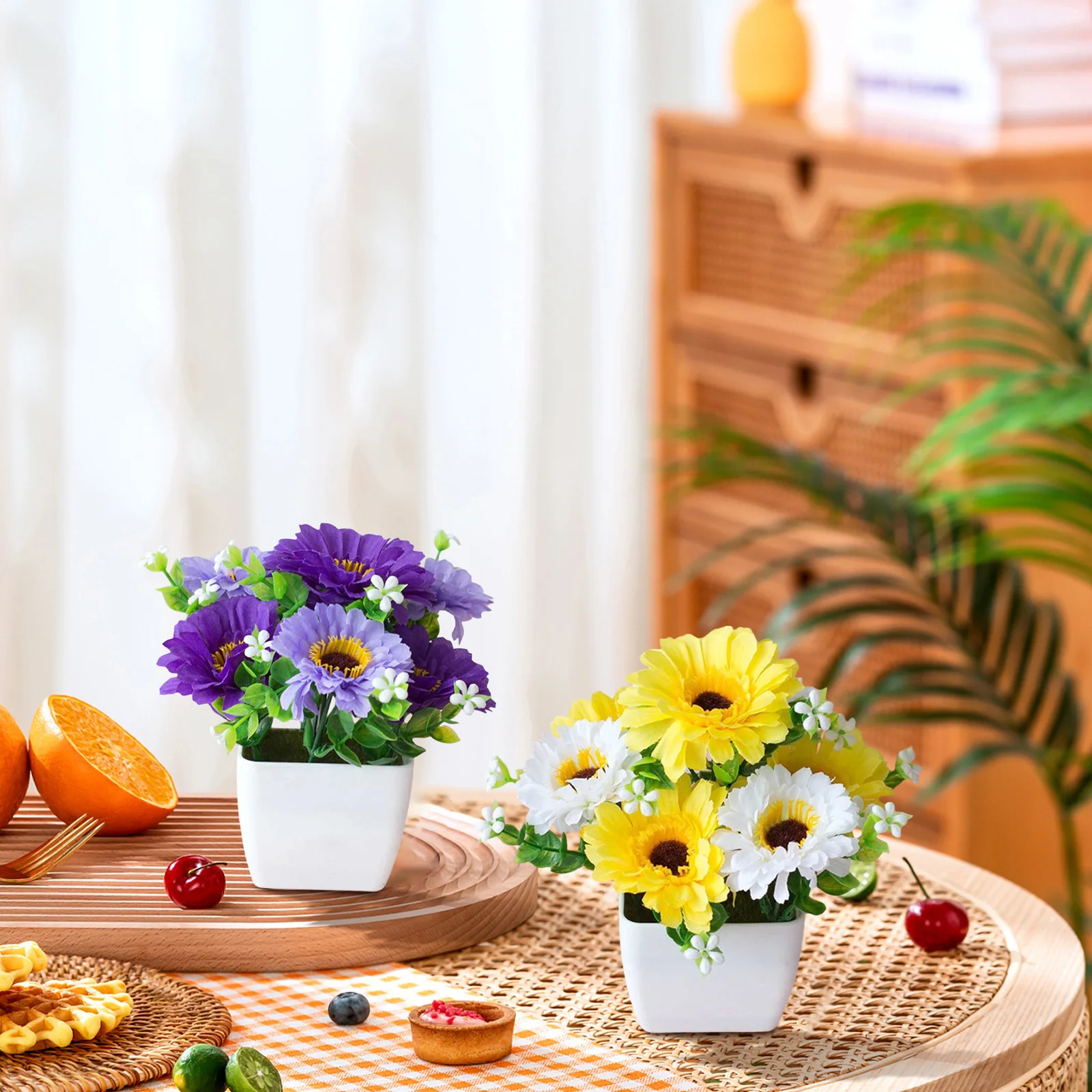Künstliche Chrysanthemen-Blume, Topfpflanze, lebensechter Topf, Bonsai, Hausgarten, Ornamente, künstliche Sonnenuntergang-Chrysantheme im Freien