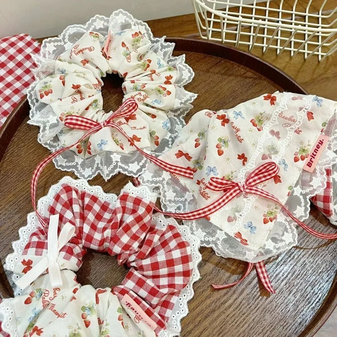 Garden style small fresh strawberry square hair circle girl day simple square towel large bowel circle Sen female sweet