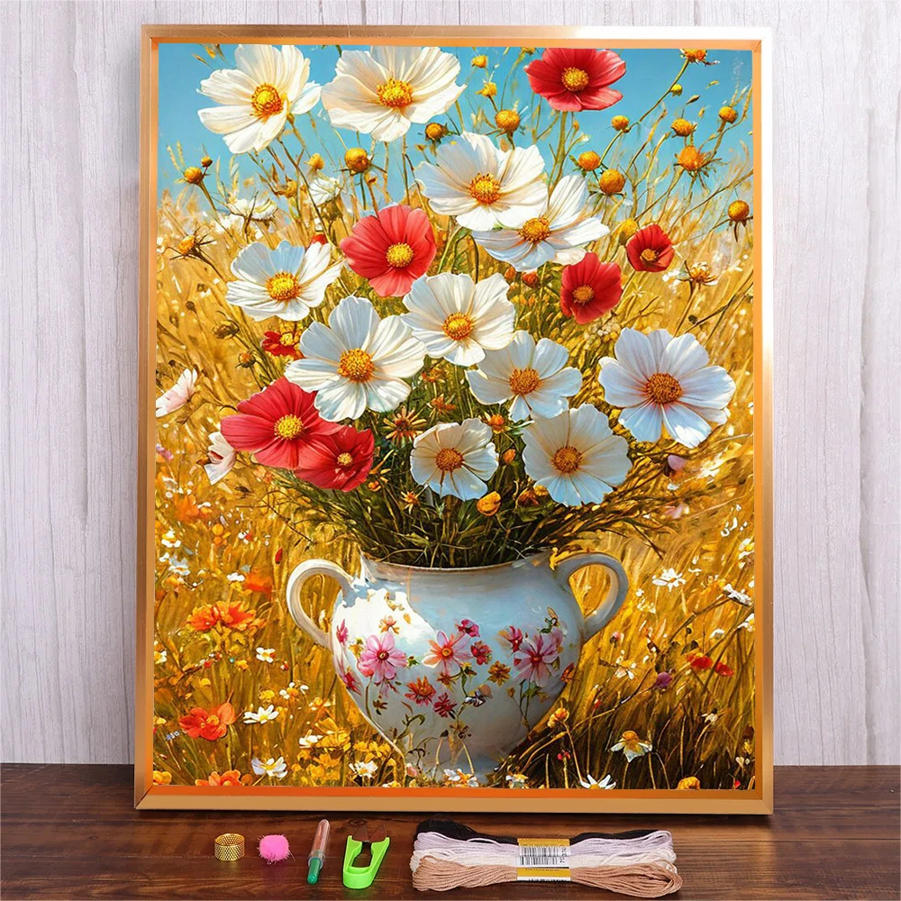 

Autumn Landscape Pattern Cross Stitch Kit DIY Set Living Room Wall Decor New Crafts Handmade Flower Scenery Printed Embroidery