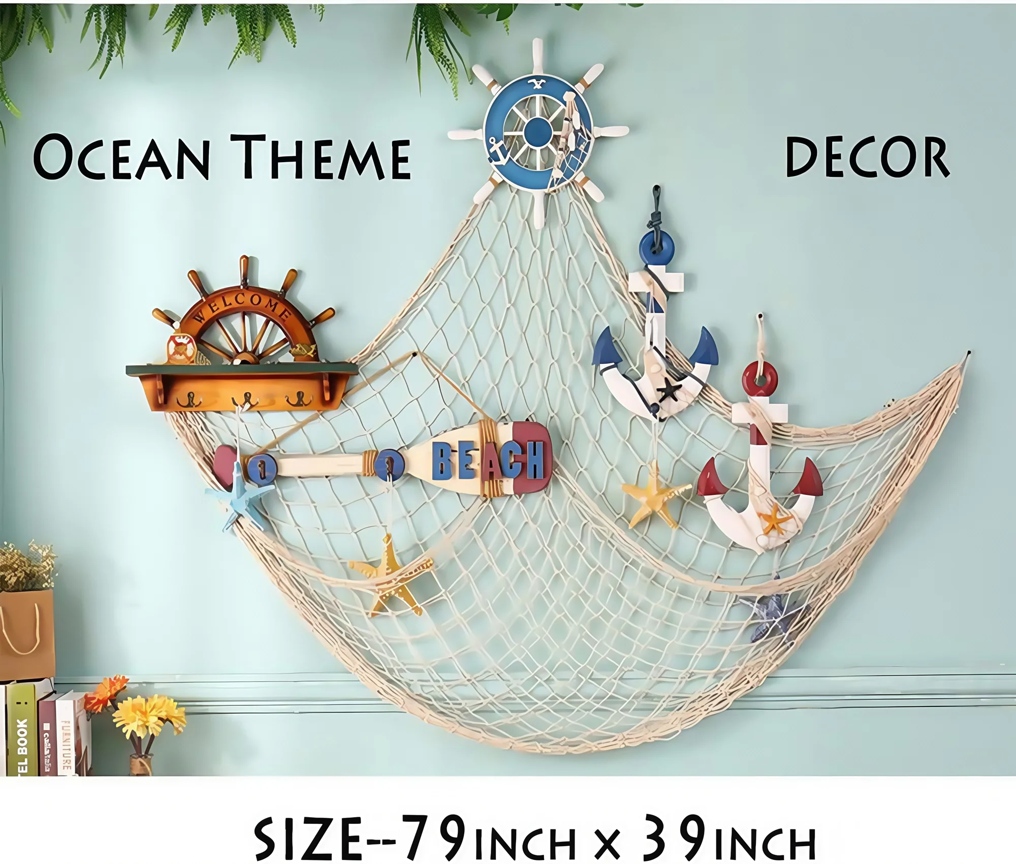 39x79in Beach Themed Fish Net Decorations for Pirate, Mermaid, Beach Party Home Bedroom Decor