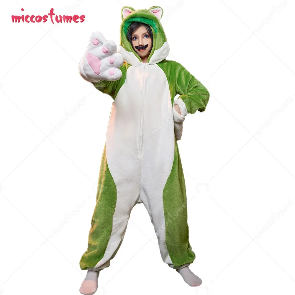 Miccostumes Unisex Game Brother Derivative Onesie Pajama Halloween Green Cat Onesie Homewear Kigurumi Hooded Loungewear Costume