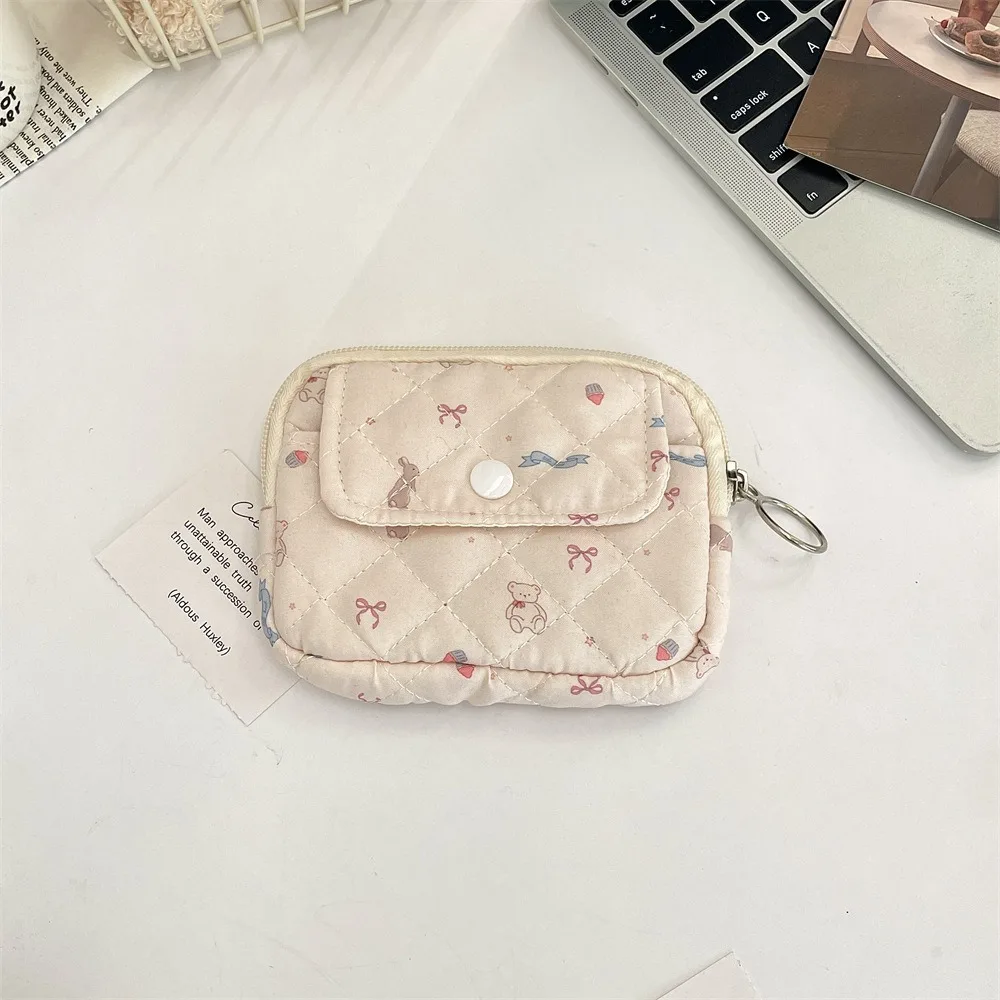 Kawaii Floral Coin Purse Cartoon Printing Korean Style Small Makeup Lipstick Bag Multifuctional Card Holder
