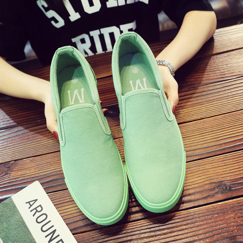 New Loafers Men Slip-on Casual Shoes Mint Green Canvas Footwear Comfort Breathable Sneakers Man Vulcanized Shoes Tenis Masculino