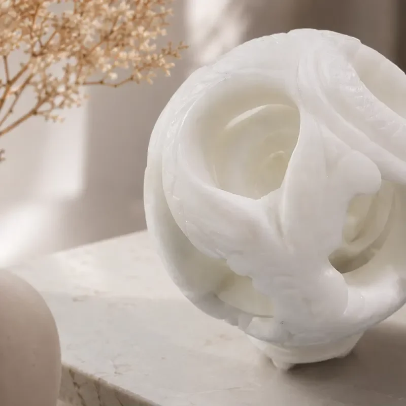 White jade Linglong spherical sculpture natural crystal hollow puzzle sphere hand-carved decorative ornament suitable for