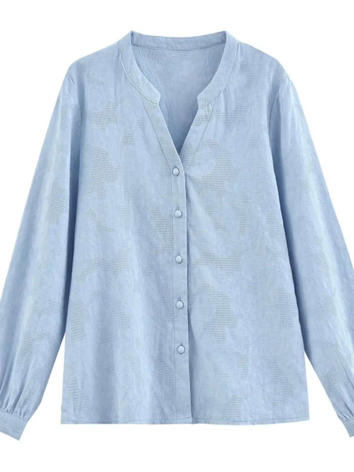 

Korean Jacquard Women's Shirt Spring Autumn 2025 New Single-Breasted Cotton Shirt Versatile Long-Sleeved Top Shirt V-Neck Top