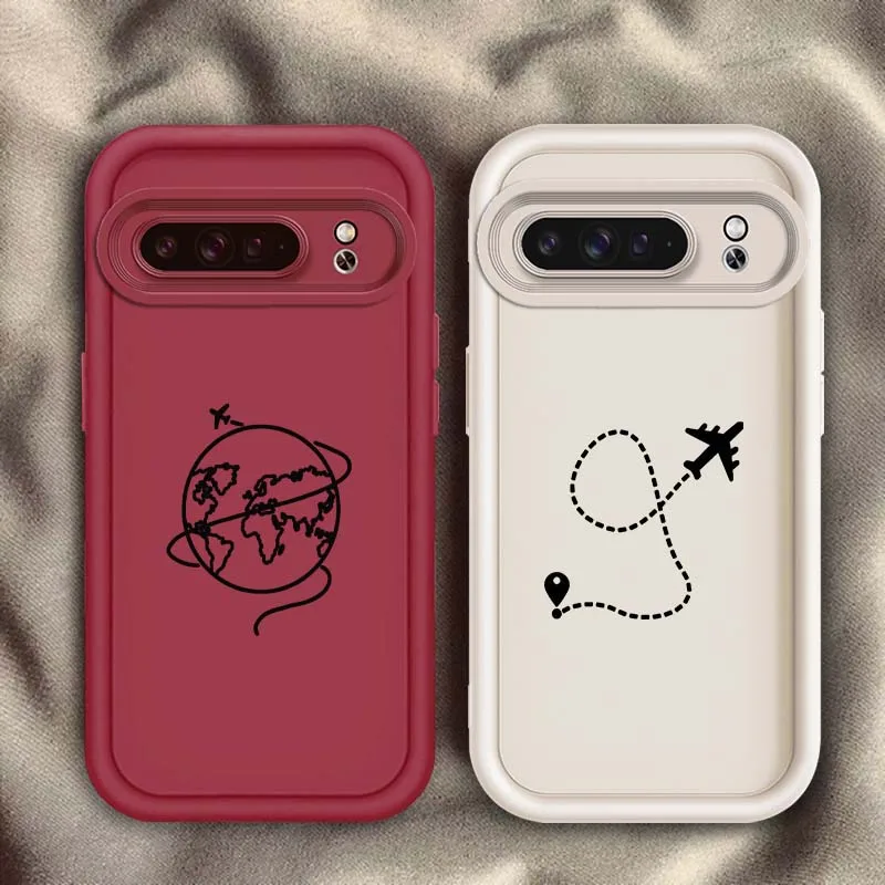 

Plane Earth Art Popular Line Phone Case For Google Pixel 9 8A 8 7 7A Pro XL 5G Eye Ladder Soft TPU Shockproof Cover