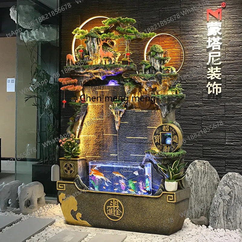 

Flowing water fountain water curtain wall screen large floor-to-ceiling fish tank landscape landscaping circulating water