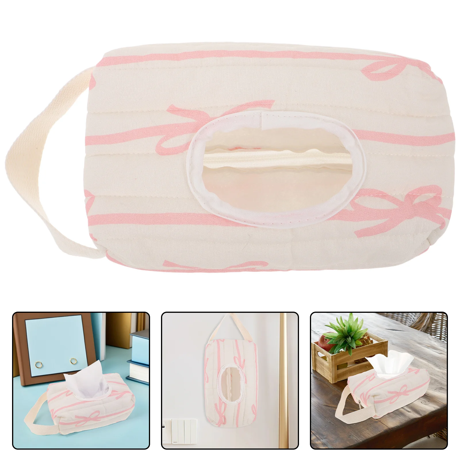 

Handheld Tissue Bag Striped Bow Flip-Top Wet Wipe Dispenser Portable For Car Stroller Travel Cotton Wipes Holder Organizer Case