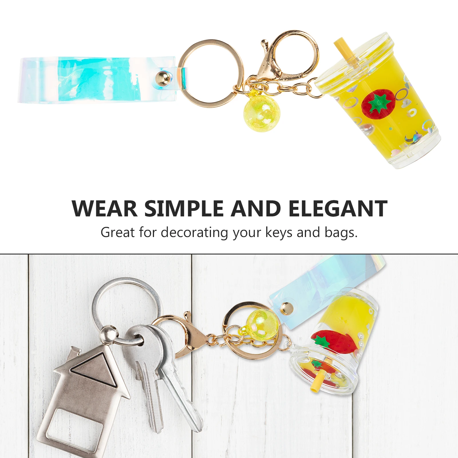 

Straw Strawberry Milk Tea Keychain Backpack Charms Yellow Acrylic Mini Dessert Keychains