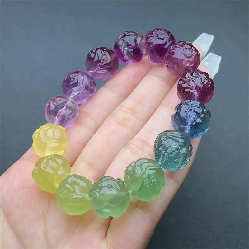 14MM Natural Fluorite Fox Fairy Bracelet Woman Lady Man Healing Wealth Gift Crystal Beads Quartz Gemstone Jewelry 1PCS