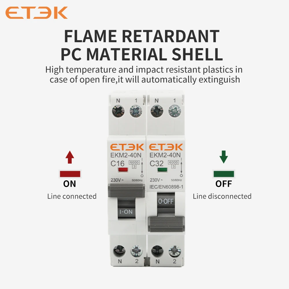 ETEK 1P + N قطاع دارة صغير MCB 30mA C منحنى 10A 16A 20A 25A 32A Din السكك الحديدية تصاعد مصغرة قواطع الهواء المنزلية EKM2 40N