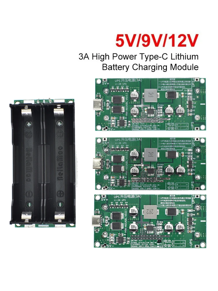 Typ-C 15W 3A Schnellladung USV Netzteil/18650 Lithium Batterie Ladegerät Modul DC-DC Step Up Booster Konverter 5V 9V 12V