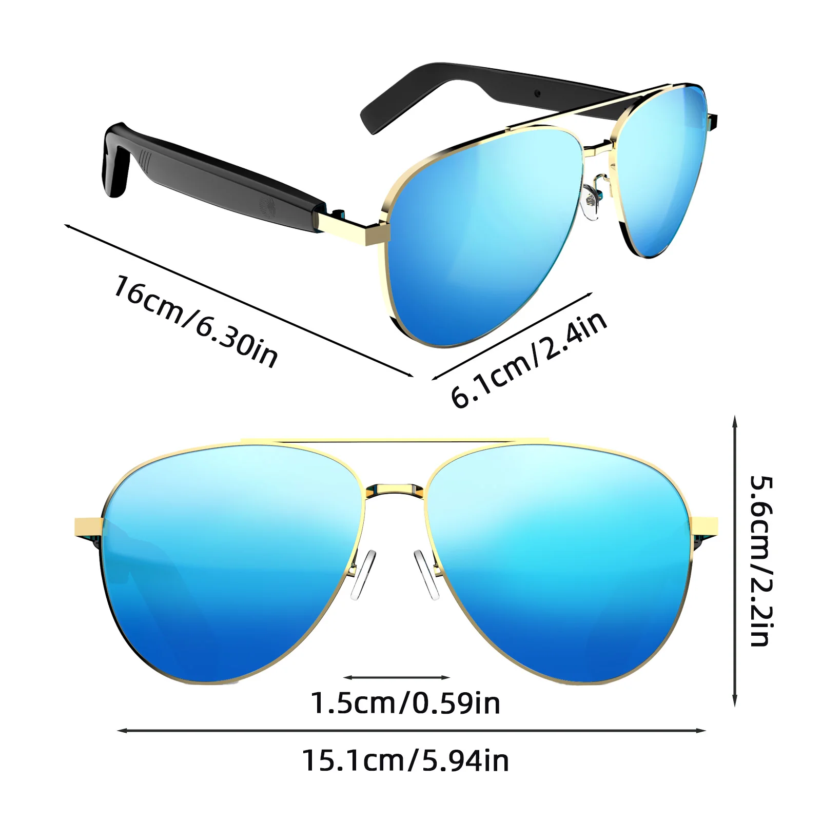 Wireless smart glasses with audio and voice calling, rechargeable music glasses with built-in microphone - Image 2