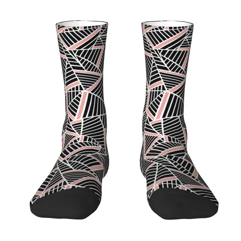 Custom Abstract Lines Geometric Blush Mens Crew Socks Unisex Funny 3D Printed Dress Socks