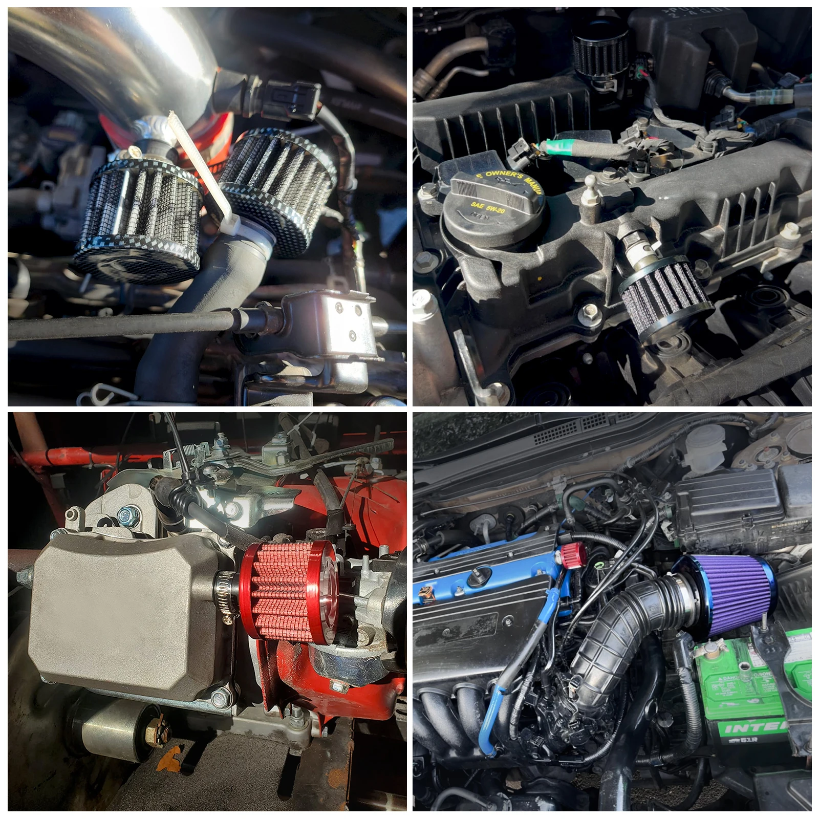 Universal AN6/8/10 Motorcycle Cold Air Intake Filter Kit Breather with Push on Hose Ends Straight