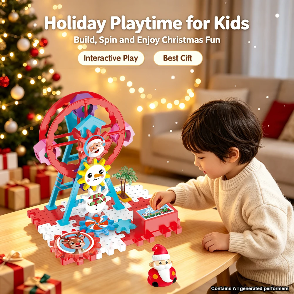 Christmas Ferris Wheel Gear Building Blocks DIY Interlocking Bricks Assembly Model Kids Educational Toy Xmas Birthday Gifts